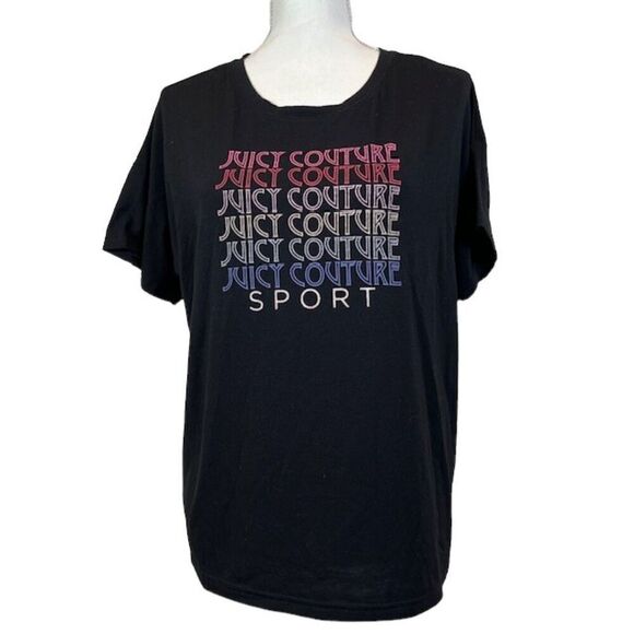 Juicy Couture Sport Crew Neck Tee Repeat Logo Multicolor Graphic Black Large - Picture 1 of 9
